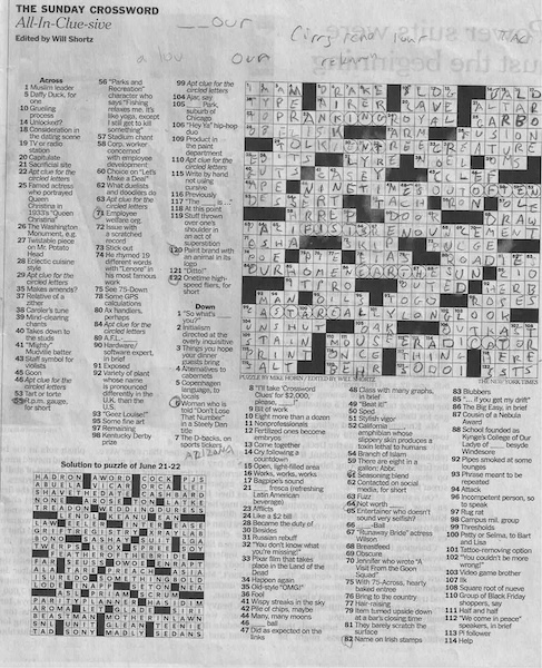 Solved crossword puzzle