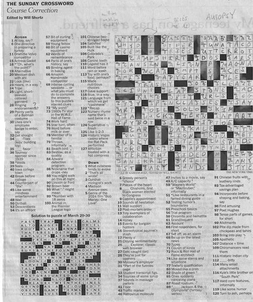 Solved crossword puzzle