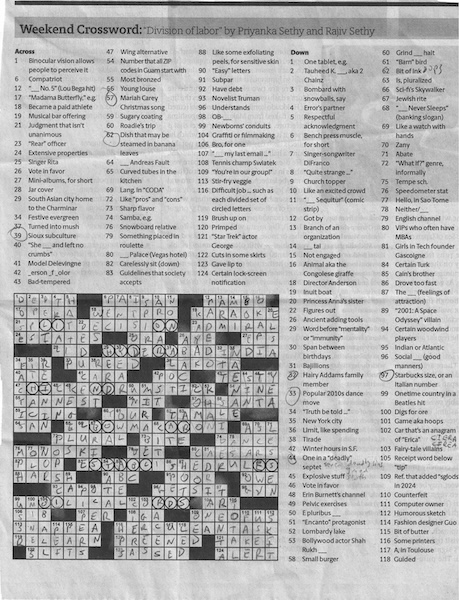 Solved crossword puzzle
