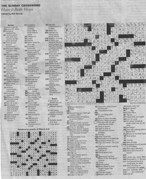 Solved crossword puzzle