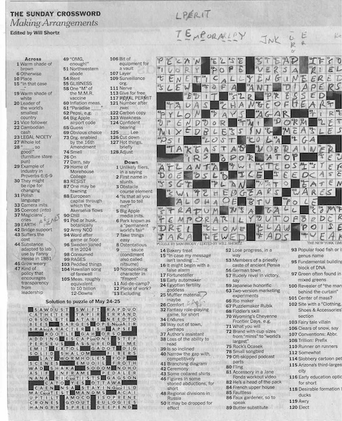 Solved crossword puzzle