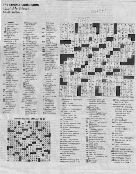 Solved crossword puzzle