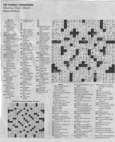 Solved crossword puzzle