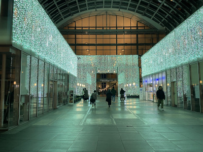 Entrance to Grand Nikko illuminated with blue lights
