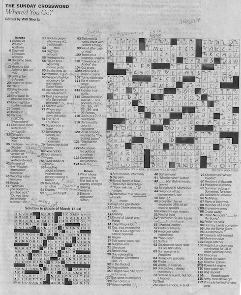 Solved crossword puzzle